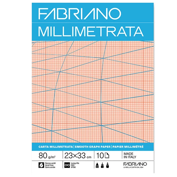 Blocco carta millimetrata - 23 x 33cm - 10 fogli - 80gr - Fabriano