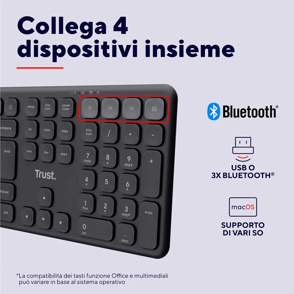 Tastiera - wireless - Nero - Trust