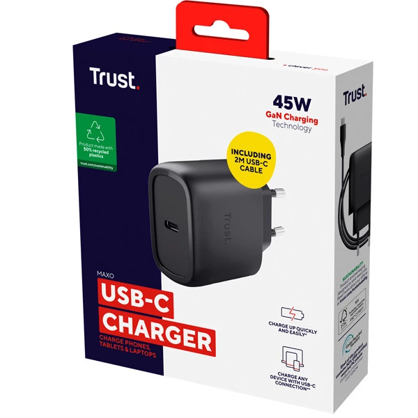 Caricatore - 45W GaN - USB-C - Nero - MAXO - Trust