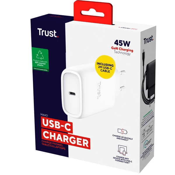 Caricatore - 45W - GaN USB-C - Bianco - MAXO -Trust