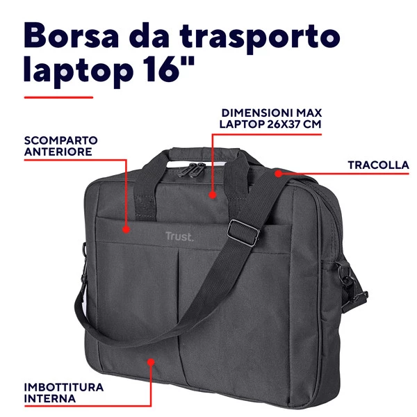 Borsa - per laptop - fino a 16" - Nero - Primo -Trust