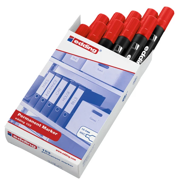 Marcatore permanente 103 - punta conica - da 1,5 a 3 mm - rosso - Edding