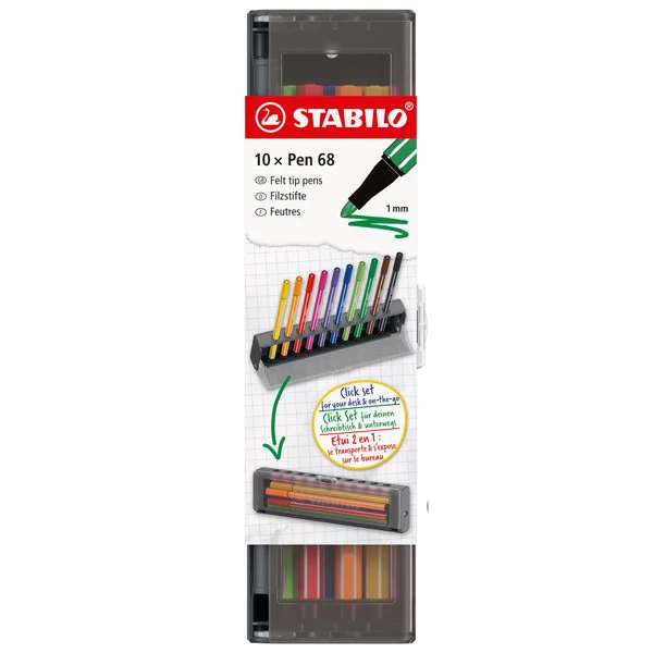 Click set Pen 68 - tratto 1.0 mm - colori assortiti - Stabilo - conf. 10 pezzi