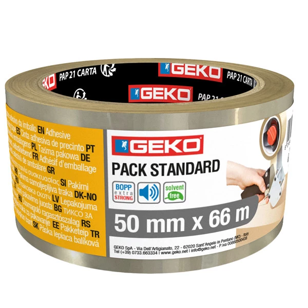 Nastro adesivo - 5 cm x 66 m - PPL - standard - trasparente - Geko