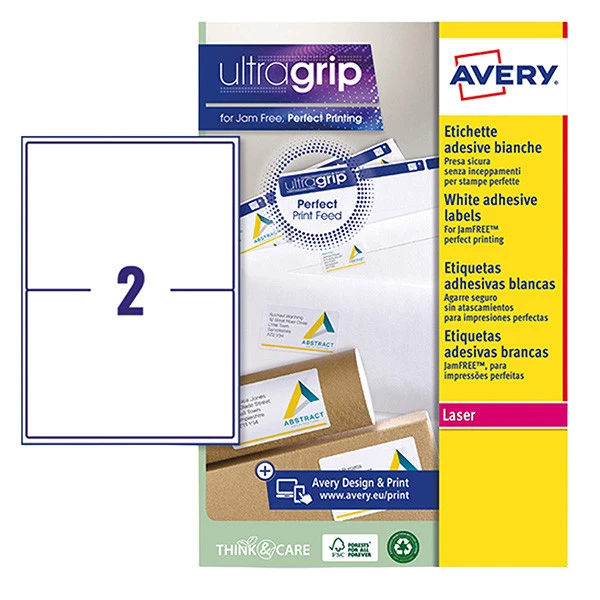 Etichette adesive L7168 - in carta - angoli arrotondati - laser - permanenti - 199,6 x 143,5 mm - 2 et/fg - 15 fogli - bianco - Aver y