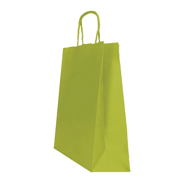 Shopper Twisted - maniglie cordino - 22 x 10 x 29 cm - carta kraft - verde fagiolo - Mainetti Bags - conf. 25 pezzi