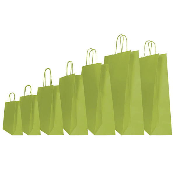 Shopper Twisted - maniglie cordino - 22 x 10 x 29 cm - carta kraft - verde fagiolo - Mainetti Bags - conf. 25 pezzi