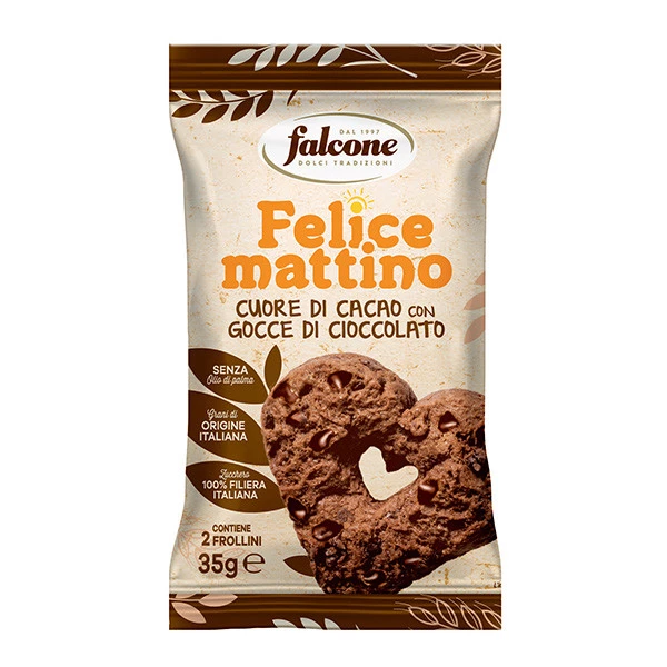 Cuore di cacao con gocce di cioccolato - monoporzione da 35 gr - Falcone