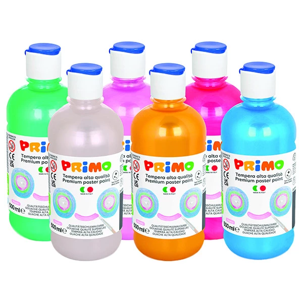 Tempera brillante perlata - 500ml - colori perlati assortiti - Primo - box 6 colori