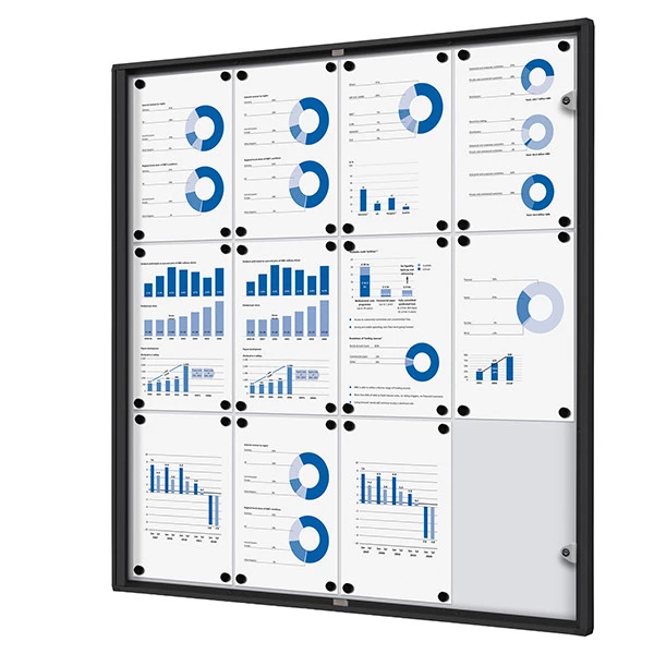 Bacheca per interni - con ante battenti -  12 fogli A4 - cornice nera - verticale - Showdown