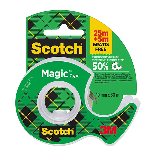 Nastro adesivo in chiocciola Magic 810 - 19 mm x 25m + 5m gratis - acrilico - trasparente - Scotch