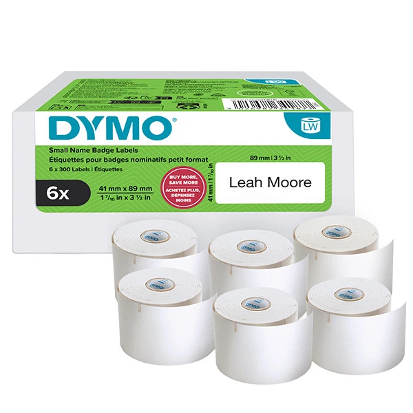 Rotolo 300 etichette LW 2234187 - 41 X 89 mm - carta - per nomi  - bianco - Dymo - value pack 6 pezzi