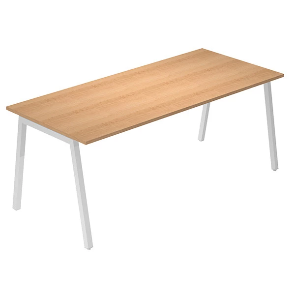 Scrivania lineare Easy - struttura bianca - gambe inclinate - 140 x 80 cm - faggio