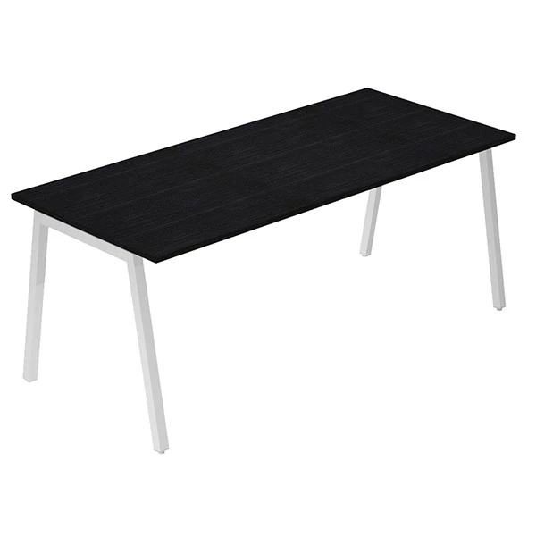 Scrivania lineare Easy - struttura bianca - gambe inclinate - 160 x 80 cm - nero venato