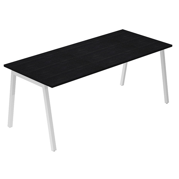 Scrivania lineare Easy - struttura bianca - gambe inclinate - 160 x 80 cm - nero venato