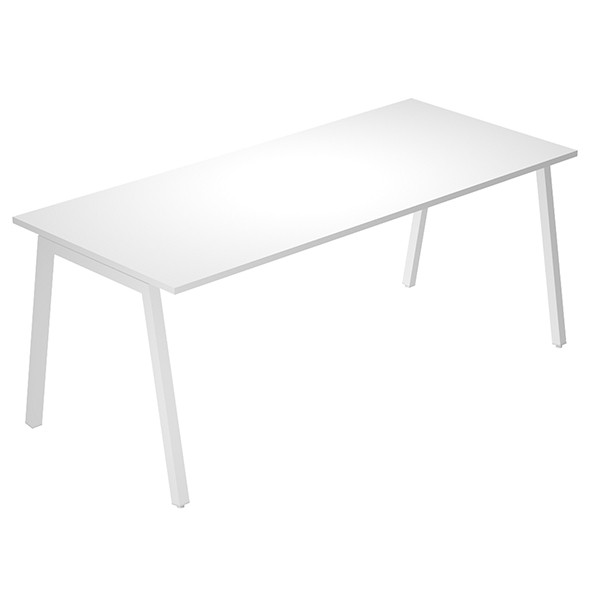 Scrivania lineare Easy - struttura bianca - gambe inclinate - 160 x 80 cm - grigio