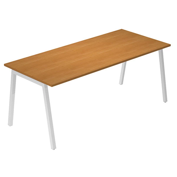 Scrivania lineare Easy - struttura bianca - gambe inclinate - 180 x 80 cm - noce chiaro
