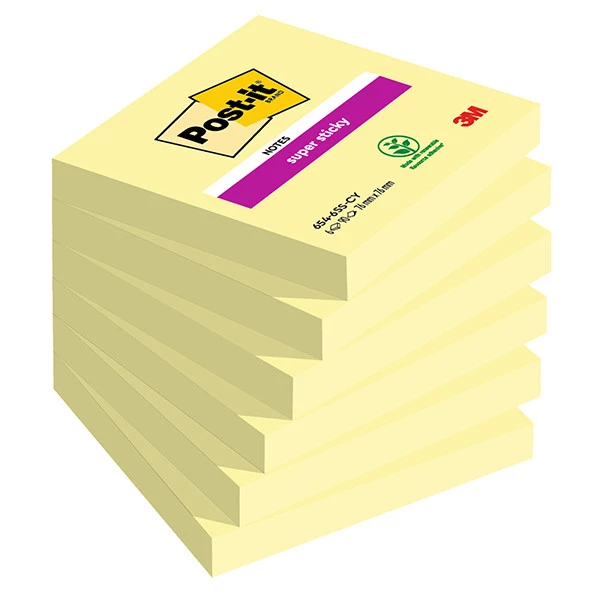 Blocco Post-it Super Sticky - 654-6SS-CY - 76 x 76 mm - giallo Canary - 90 fogli - Post-it - conf. 6 pezzi