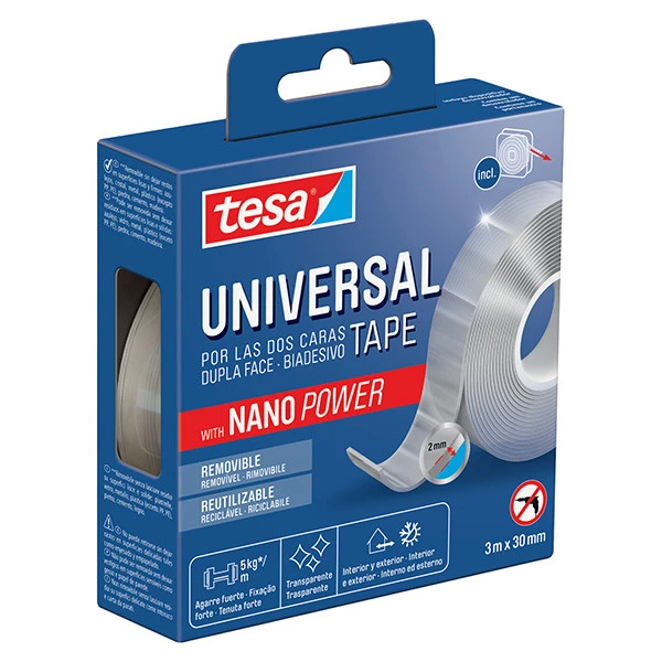 Nastro biadesivo Nano Power - 30 mm x 3 m - acrilico - trasparente - Tesa