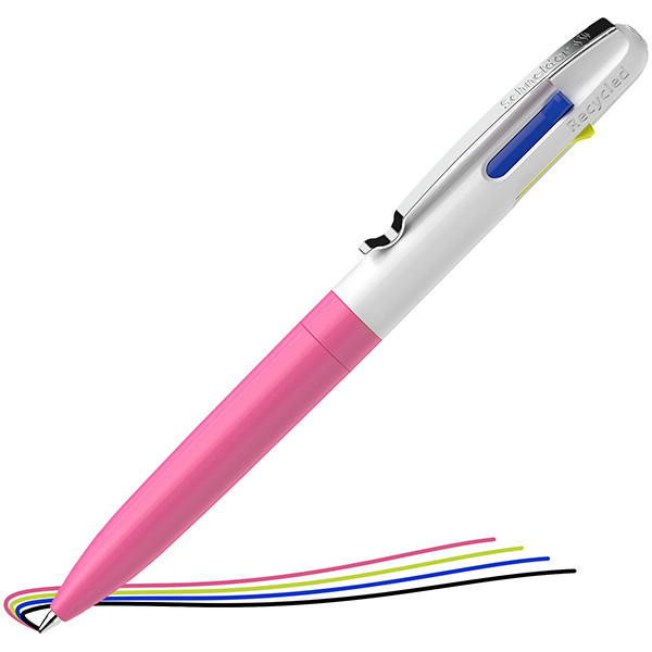 Penna a sfera Take 4 - punta media - 4 colori - fusto rosa fluo - Schneider