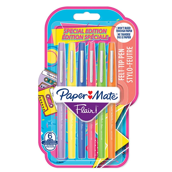 Pennarello Flair Nylon - punta feltro - 1,10mm - colori assortiti Retr&ograve; - Papermate - conf. 6 pezzi