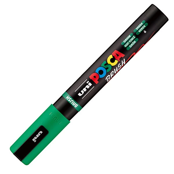 Marcatore a base d'acqua Uni Posca PC5MBR - punta brush 1.0 - 4.0mm - verde - Uni Mitsubishi