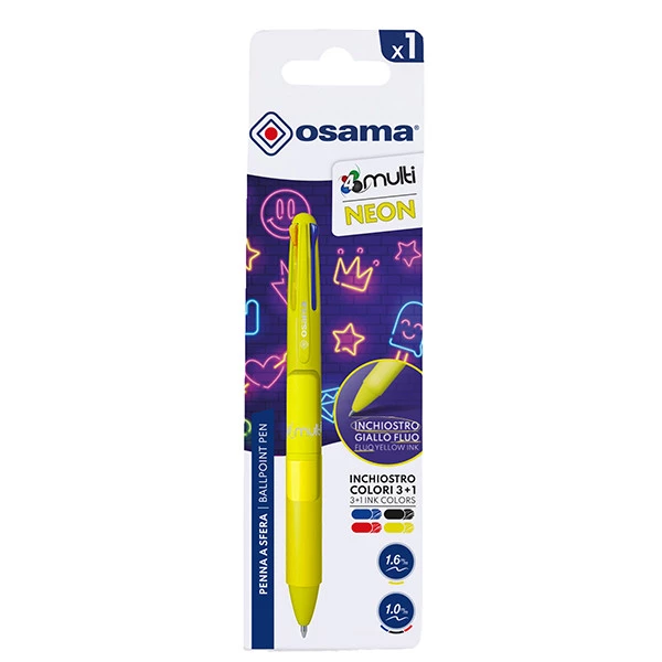 Penna a sfera 4 Multi Chrome - punta 1,00 mm - 4 colori - giallo neon - Osama