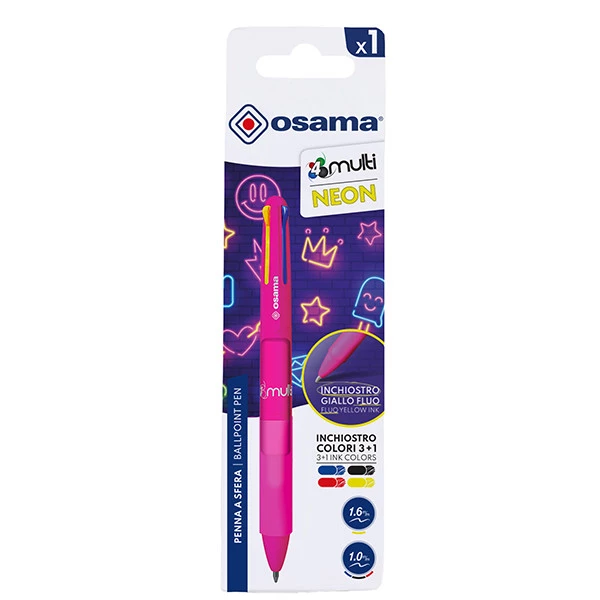 Penna a sfera 4 Multi Chrome - punta 1,00 mm - 4 colori - fucsia neon - Osama