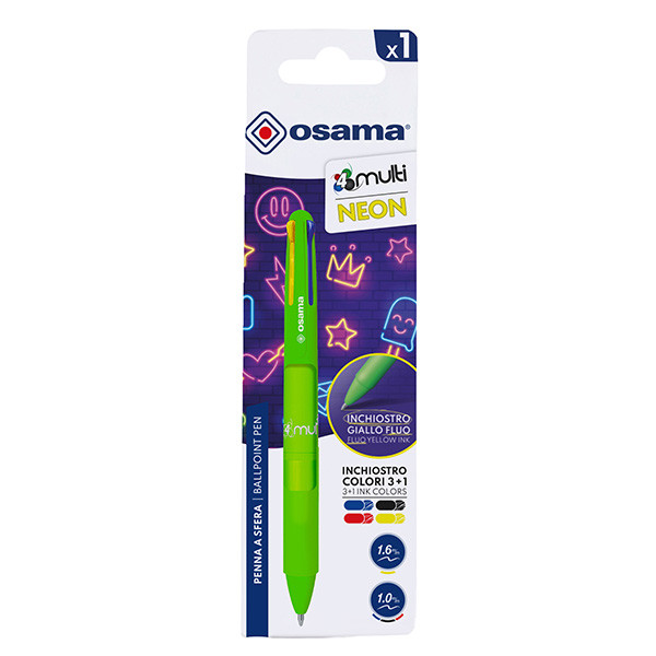 Penna a sfera 4 Multi Chrome - punta 1,00 mm - 4 colori - verde neon - Osama