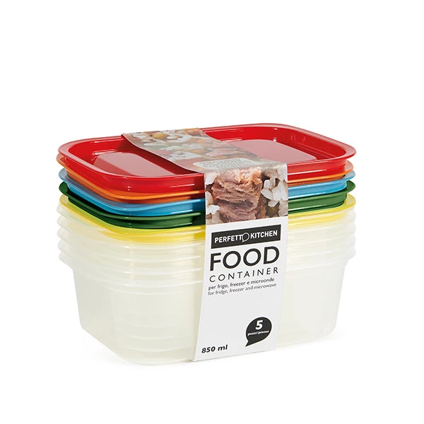 Contenitori alimenti &ndash;  203 x 137 x 64 mm &ndash; 850 ml - PP - Perfetto &ndash; conf. 5 pezzi