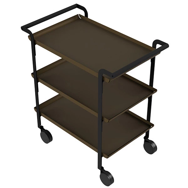 Carrello di servizio LIN&Eacute;A - 3 ripiani neri + tovaglietta nera - Stilcasa