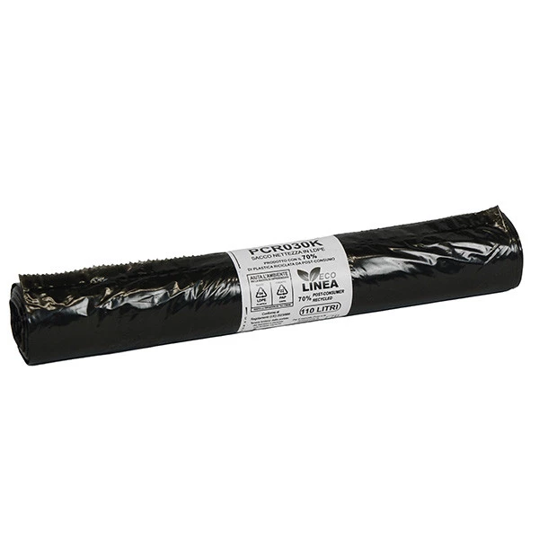 Sacco rifiuti - PCR - 72 x 110 cm - 110 L - 30 gr - nero -Bio Extrusion - conf. 10 pezzi