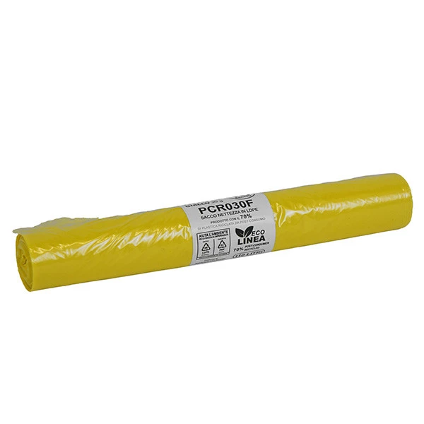 Sacco rifiuti - PCR - 72 x 110 cm - 110 L - 30 gr - giallo -Bio Extrusion - conf. 10 pezzi