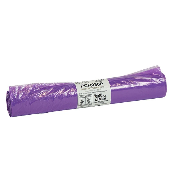 Sacco rifiuti - PCR - 72 x 110 cm - 110 L - 30 gr - viola -Bio Extrusion - conf. 10 pezzi