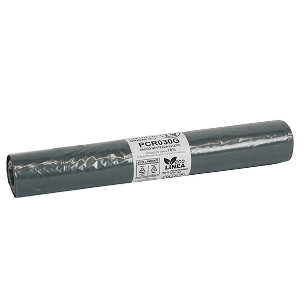 Sacco rifiuti - PCR - 72 x 110 cm - 110 L - 30 gr - grigio -Bio Extrusion - conf. 10 pezzi