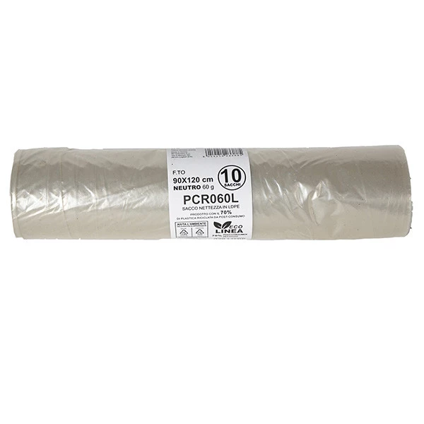 Sacco rifiuti - PCR - 90 x 120 cm - 120 L - 60 gr - neutro -Bio Extrusion - conf. 10 pezzi