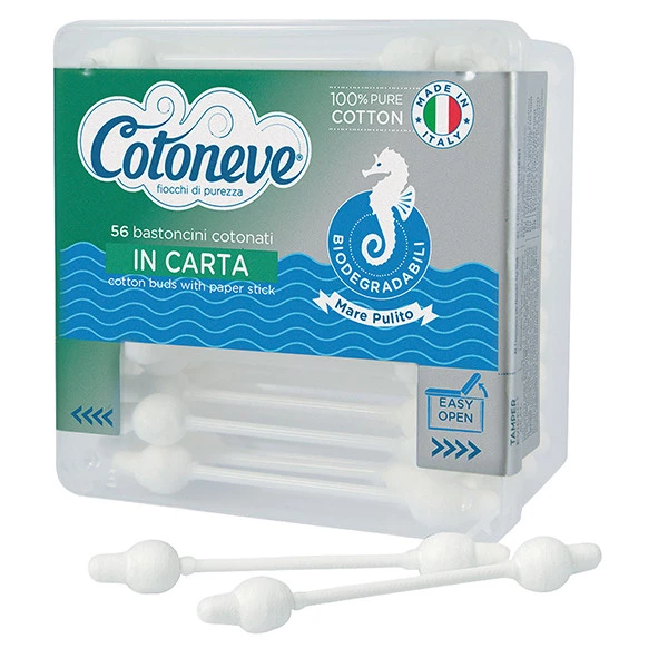 Bastoncini puliorecchie cotonati salvatimpano - Cotoneve - cofanetto da 56 pezzi