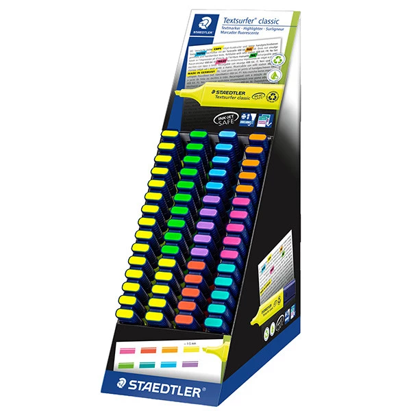 Evidenziatore Textsurfer&reg; Classic - punta a scalpello - tratto 1,0-5,0mm - colori assortiti - Staedtler - expo 60 pezzi