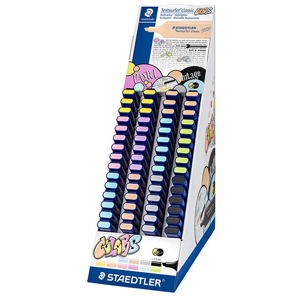 Evidenziatore Textsurfer&reg; Pastel - punta a scalpello - tratto 1,0-5,0mm - colori assortiti - Staedtler - expo 60 pezzi