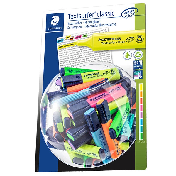 Evidenziatore Textsurfer&reg; Classic - punta a scalpello - tratto 1,0-5,0mm - colori assortiti - Staedtler - expo 100 pezzi