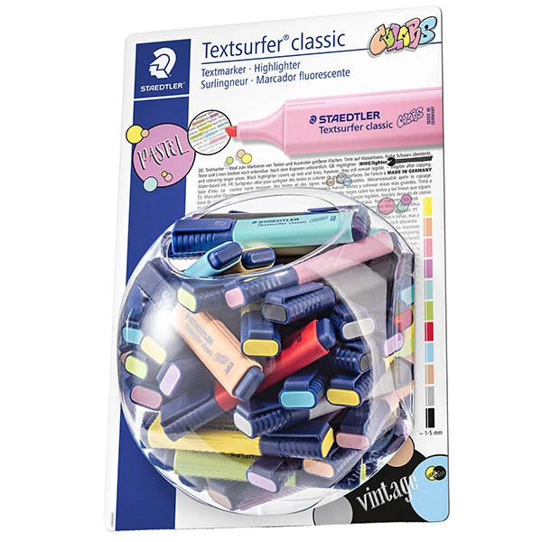 Evidenziatore Textsurfer&reg; Pastel - punta a scalpello - tratto 1,0-5,0mm - colori assortiti - Staedtler - expo 100 pezzi