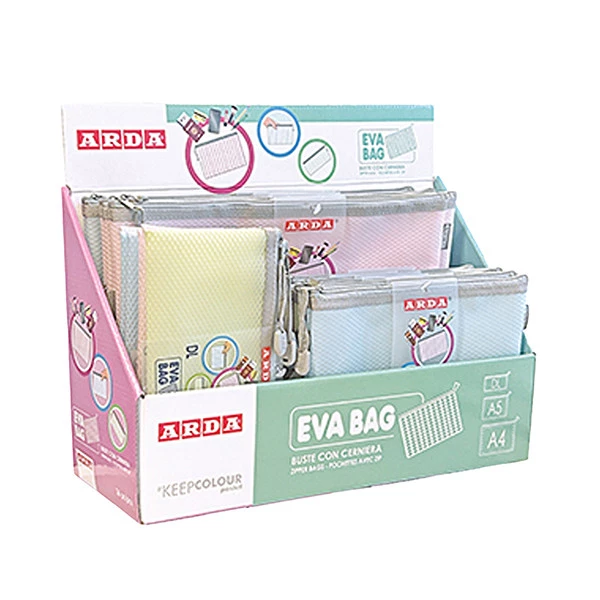 Busta EVA - c/zip - formati e colori assortiti - Arda - expo 36 pezzi