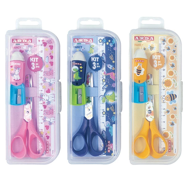 Kit Fancy - forbice temperino righello - colori assortiti - Arda