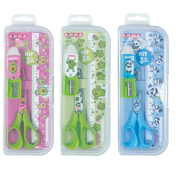 Kit Fancy - forbice temperino righello - colori assortiti - Arda