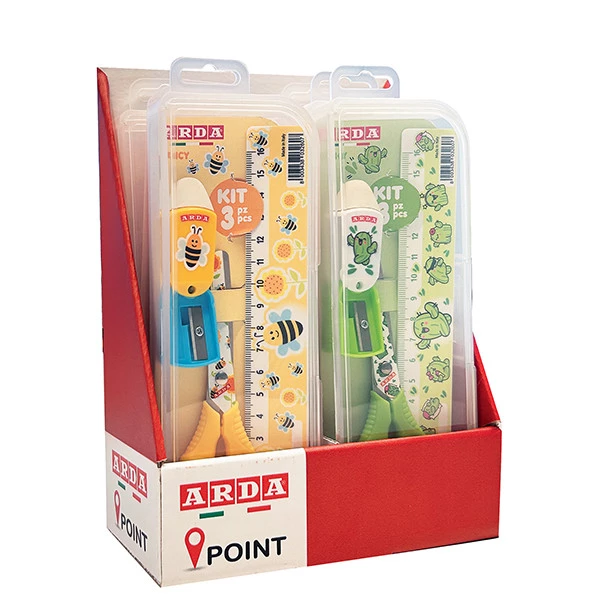 Kit Fancy - forbice temperino righello - colori assortiti - Arda