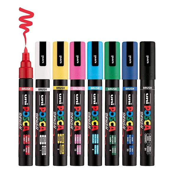 Marcatore Posca Brush - punta pennello - colori assortiti - Arda - expo 60 pezzi