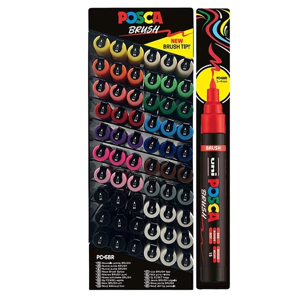 Marcatore Posca Brush - punta pennello - colori assortiti - Arda - expo 60 pezzi