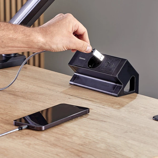 Power desk Type F - nero - Fellowes