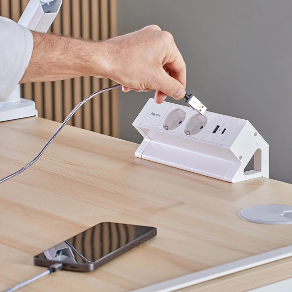 Power desk 2 Type F - bianco - Fellowes