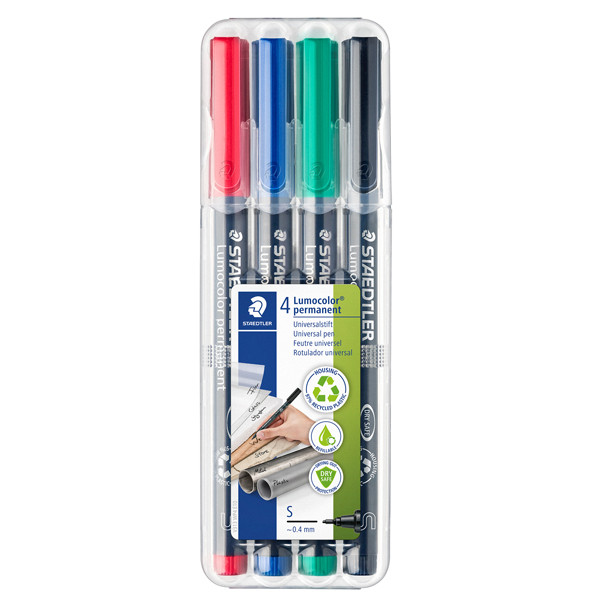 Pennarello Lumocolor Permanent 313 - punta 0,4 mm - colori assortiti - Staedtler - astuccio 4 colori